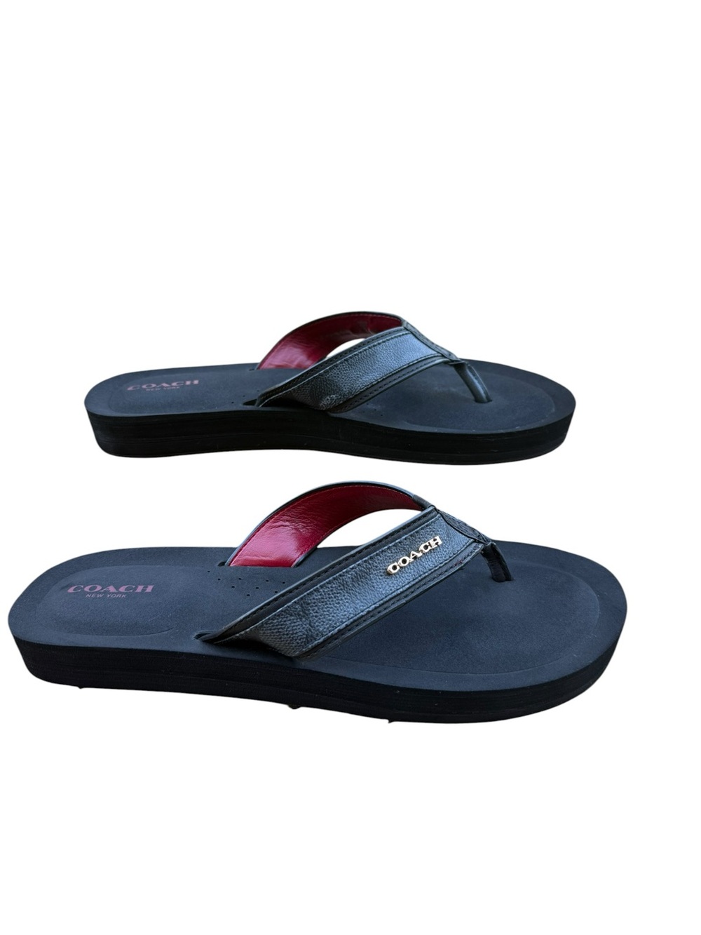 Coach Women's Black Thong Sandals with Red Inner Lining